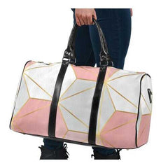 Travel Bags, Pink And White Geometric Style Adjustable Black Handle Zip Close Bag - purse-at-0105