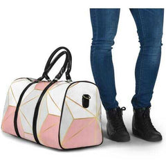 Travel Bags, Pink And White Geometric Style Adjustable Black Handle Zip Close Bag - purse-at-0105