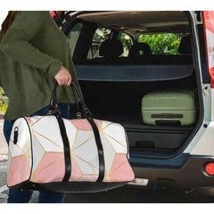 Travel Bags, Pink And White Geometric Style Adjustable Black Handle Zip Close Bag - purse-at-0105