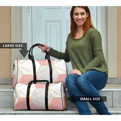 Travel Bags, Pink And White Geometric Style Adjustable Black Handle Zip Close Bag - purse-at-0105