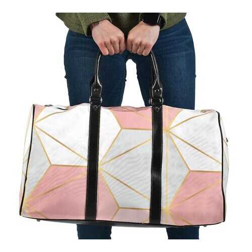 Travel Bags, Pink And White Geometric Style Adjustable Black Handle Zip Close Bag - purse-at-0105
