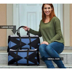 Travel Bags, Blue Aztec Style Style Adjustable Black Handle Zip Close Bag - purse-at-0105