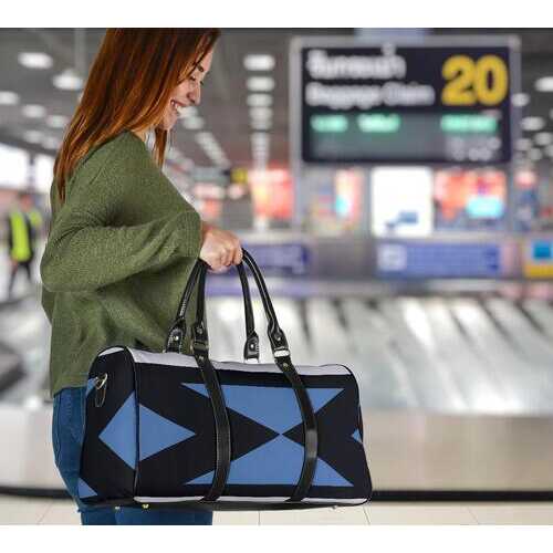 Travel Bags, Blue Aztec Style Style Adjustable Black Handle Zip Close Bag - purse-at-0105