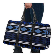 Travel Bags, Blue Aztec Classic Style Adjustable Black Handle Zip Close Bag - purse-at-0105