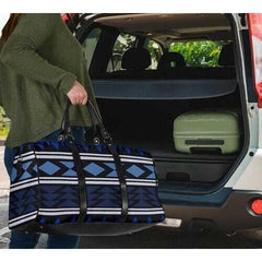Travel Bags, Blue Aztec Classic Style Adjustable Black Handle Zip Close Bag - purse-at-0105