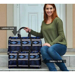 Travel Bags, Blue Aztec Classic Style Adjustable Black Handle Zip Close Bag - purse-at-0105