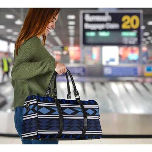 Travel Bags, Blue Aztec Classic Style Adjustable Black Handle Zip Close Bag - purse-at-0105