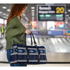 Travel Bags, Blue Aztec Classic Style Adjustable Black Handle Zip Close Bag - purse-at-0105