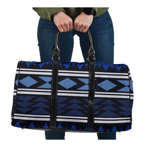 Travel Bags, Blue Aztec Classic Style Adjustable Black Handle Zip Close Bag - purse-at-0105