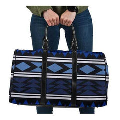 Travel Bags, Blue Aztec Classic Style Adjustable Black Handle Zip Close Bag - purse-at-0105