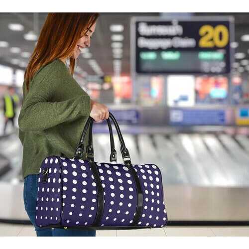 Travel Bags, Purple And White Dotted Style Adjustable Black Handle Zip Close Bag - purse-at-0105