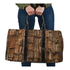 Travel Bags, Natural Brown Wood Style Adjustable Black Handle Zip Close Bag - purse-at-0105