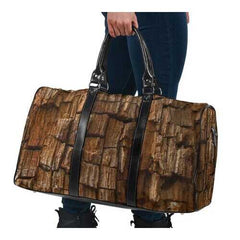 Travel Bags, Natural Brown Wood Style Adjustable Black Handle Zip Close Bag - purse-at-0105
