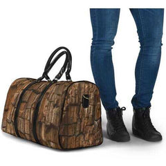 Travel Bags, Natural Brown Wood Style Adjustable Black Handle Zip Close Bag - purse-at-0105