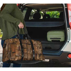 Travel Bags, Natural Brown Wood Style Adjustable Black Handle Zip Close Bag - purse-at-0105
