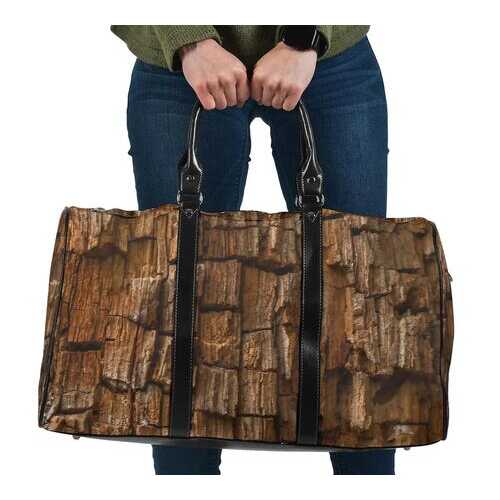 Travel Bags, Natural Brown Wood Style Adjustable Black Handle Zip Close Bag - purse-at-0105