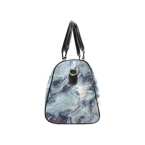 Travel Bags, Blue And Gray Marble Style Adjustable Black Handle Zip Close Bag - purse-at-0105
