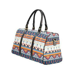 Travel Bags, Black Handle Blue White And Orange Multiprint Style Bag - purse-at-0105