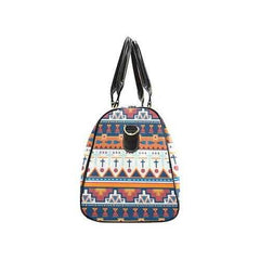 Travel Bags, Black Handle Blue White And Orange Multiprint Style Bag - purse-at-0105
