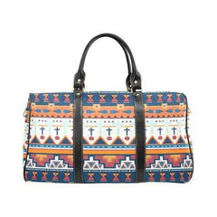 Travel Bags, Black Handle Blue White And Orange Multiprint Style Bag - purse-at-0105