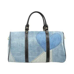 Travel Bags, Blue Denim Heart Style Adjustable Black Handle Zip Close Bag - purse-at-0105