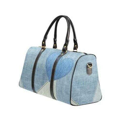 Travel Bags, Blue Denim Heart Style Adjustable Black Handle Zip Close Bag - purse-at-0105