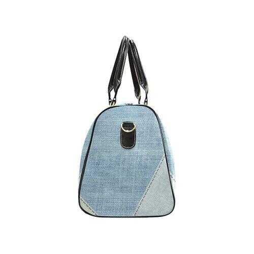 Travel Bags, Blue Denim Heart Style Adjustable Black Handle Zip Close Bag - purse-at-0105