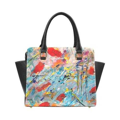 Handbags, Colorful Paint Splatter Rivet Style Top-Handle Bag - purse-at-0105