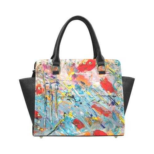 Handbags, Colorful Paint Splatter Rivet Style Top-Handle Bag - purse-at-0105