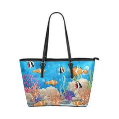 Coral Reef Sea Life Style Leather Tote Bag - purse-at-0105