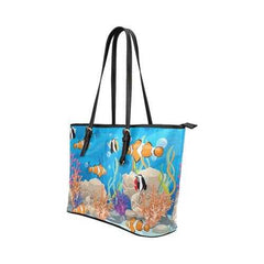 Coral Reef Sea Life Style Leather Tote Bag - purse-at-0105