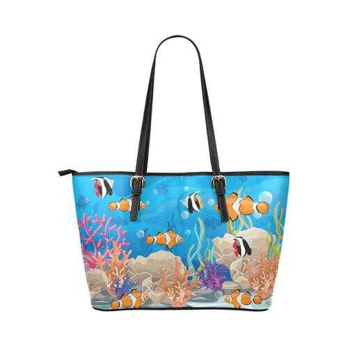 Coral Reef Sea Life Style Leather Tote Bag - purse-at-0105