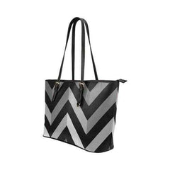 Gray And Black Herringbone Style Leather Tote Bag - purse-at-0105