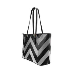 Gray And Black Herringbone Style Leather Tote Bag - purse-at-0105