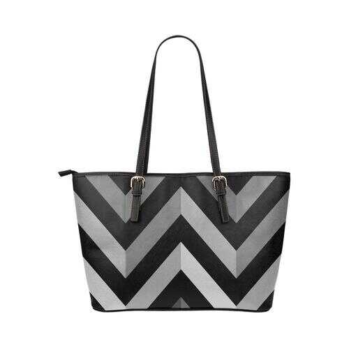 Gray And Black Herringbone Style Leather Tote Bag - purse-at-0105