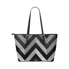 Gray And Black Herringbone Style Leather Tote Bag - purse-at-0105
