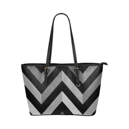 Gray And Black Herringbone Style Leather Tote Bag - purse-at-0105