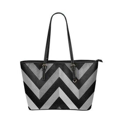 Gray And Black Herringbone Style Leather Tote Bag - purse-at-0105