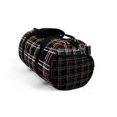 Duffel Bags, Black And Orange Tartan Style Bag - purse-at-0105