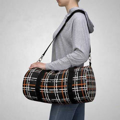 Duffel Bags, Black And Orange Tartan Style Bag - purse-at-0105