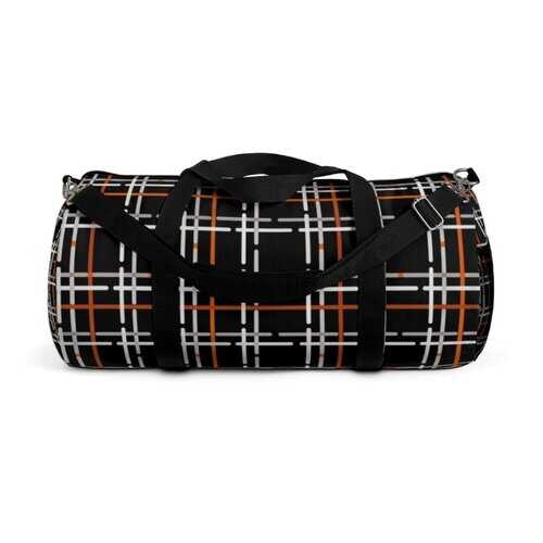 Duffel Bags, Black And Orange Tartan Style Bag - purse-at-0105