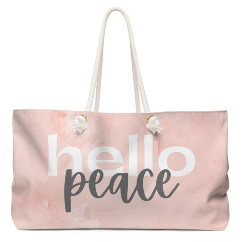 Tote Bags, Peach Marble Hello Peace Graphic Style Weekender Tote Bag - purse-at-0105