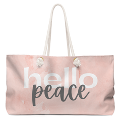 Tote Bags, Peach Marble Hello Peace Graphic Style Weekender Tote Bag - purse-at-0105