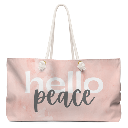 Tote Bags, Peach Marble Hello Peace Graphic Style Weekender Tote Bag - purse-at-0105