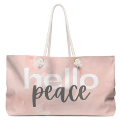 Tote Bags, Peach Marble Hello Peace Graphic Style Weekender Tote Bag - purse-at-0105