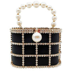 Shinny Studded Pearl Clasp Basket Style Evening Clutch Bag - purse-at-0105