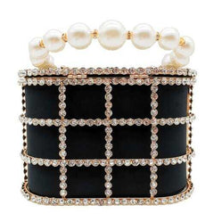 Shinny Studded Pearl Clasp Basket Style Evening Clutch Bag - purse-at-0105
