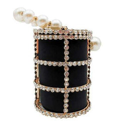Shinny Studded Pearl Clasp Basket Style Evening Clutch Bag - purse-at-0105