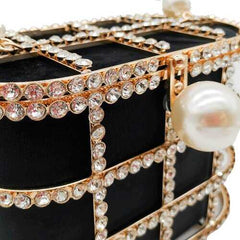 Shinny Studded Pearl Clasp Basket Style Evening Clutch Bag - purse-at-0105