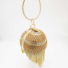 Shinny Studded Ball Shaped Tassel Clutch Bag - purse-at-0105
